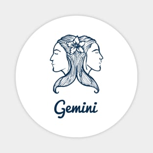 Gemini Zodiac Horoscope Two Women Faces with Flower Sign and Name Magnet